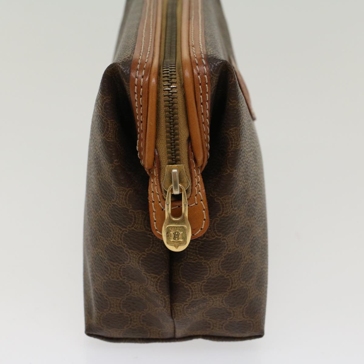 Luxury CELINE Macadam Canvas Pouch PVC Leather Brown 48216