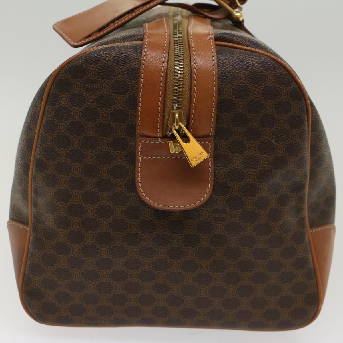Luxury CELINE Macadam Canvas Boston Bag PVC Leather Brown 48230
