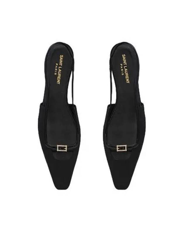 Luxury Saint Laurent Trending 2025 Blade Ottoman Fabric Patent Leather Slingback Flats Black