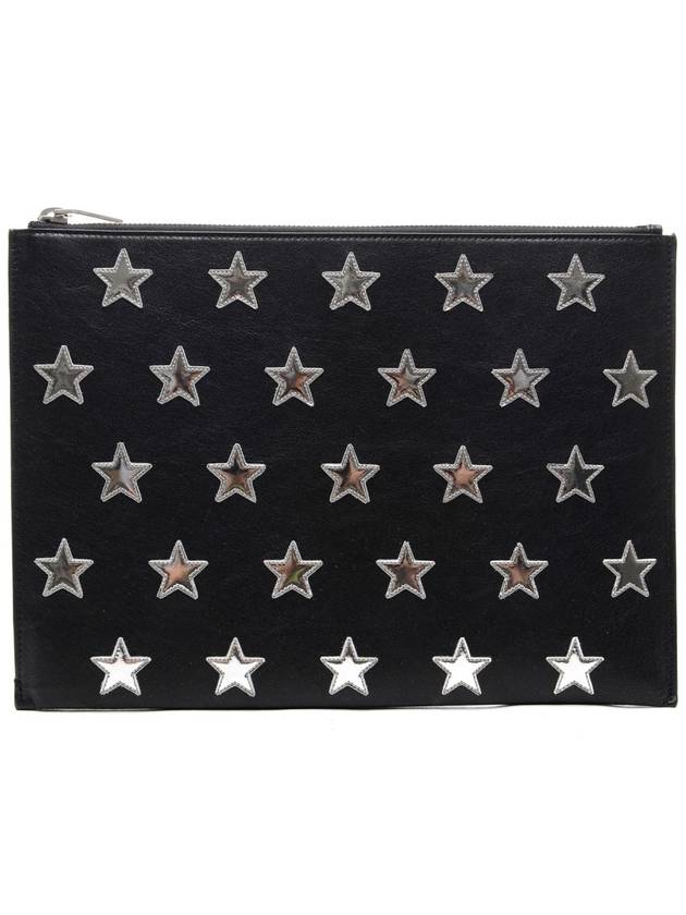 Luxury Saint Laurent Trending 2025 Star Leather Patch Clutch Bag Black Silver