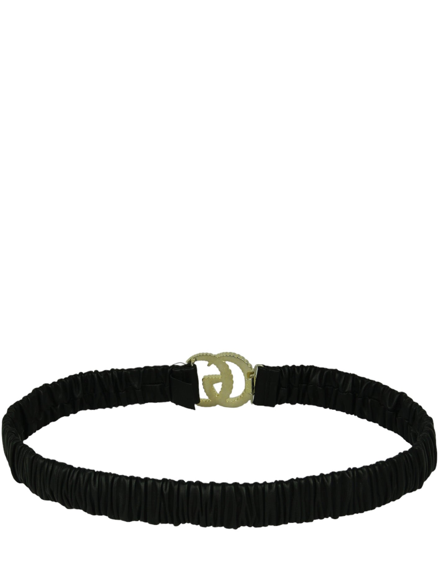 Gucci NWT Black Leather Elastic Stretch Logo Buckle Belt sz 105/42"