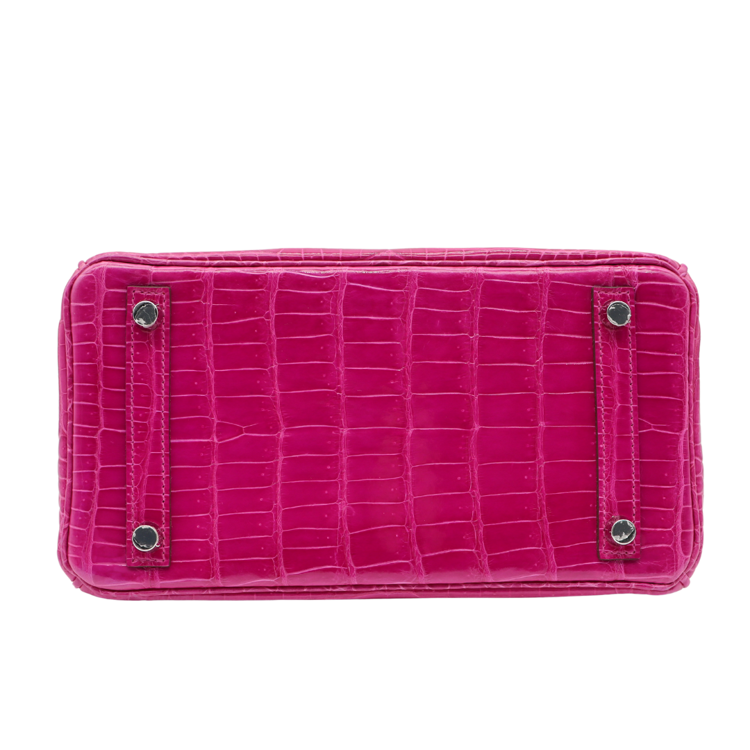 Hermes25cm Birkin Rose Scheherazade Shiny Porosus Crocodile Palladium Hardware