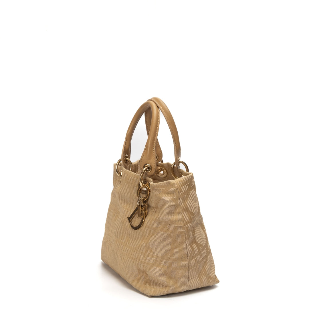Dior Lady Dior Leather Canvas Tote