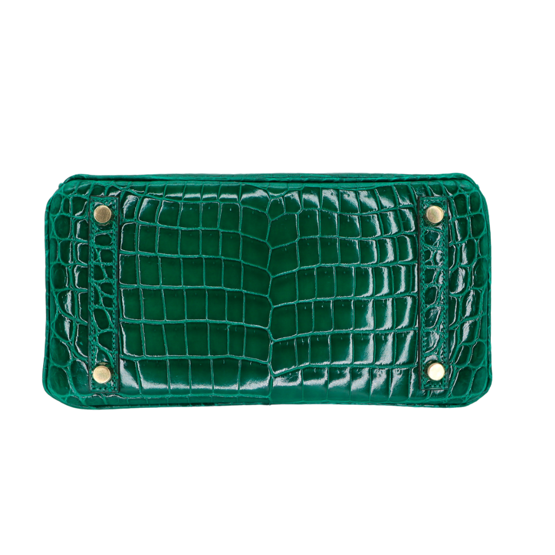 Hermes25cm Birkin Emerald Shiny Niloticus Crocodile Gold Hardware