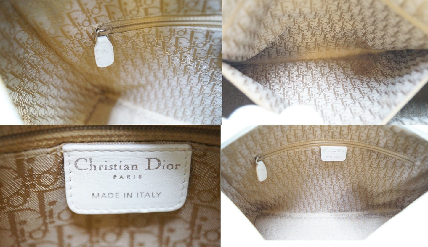CHRISTIAN DIOR White Lambskin Leather Large Lady Dior Shoulder Bag - FINAL CALL
