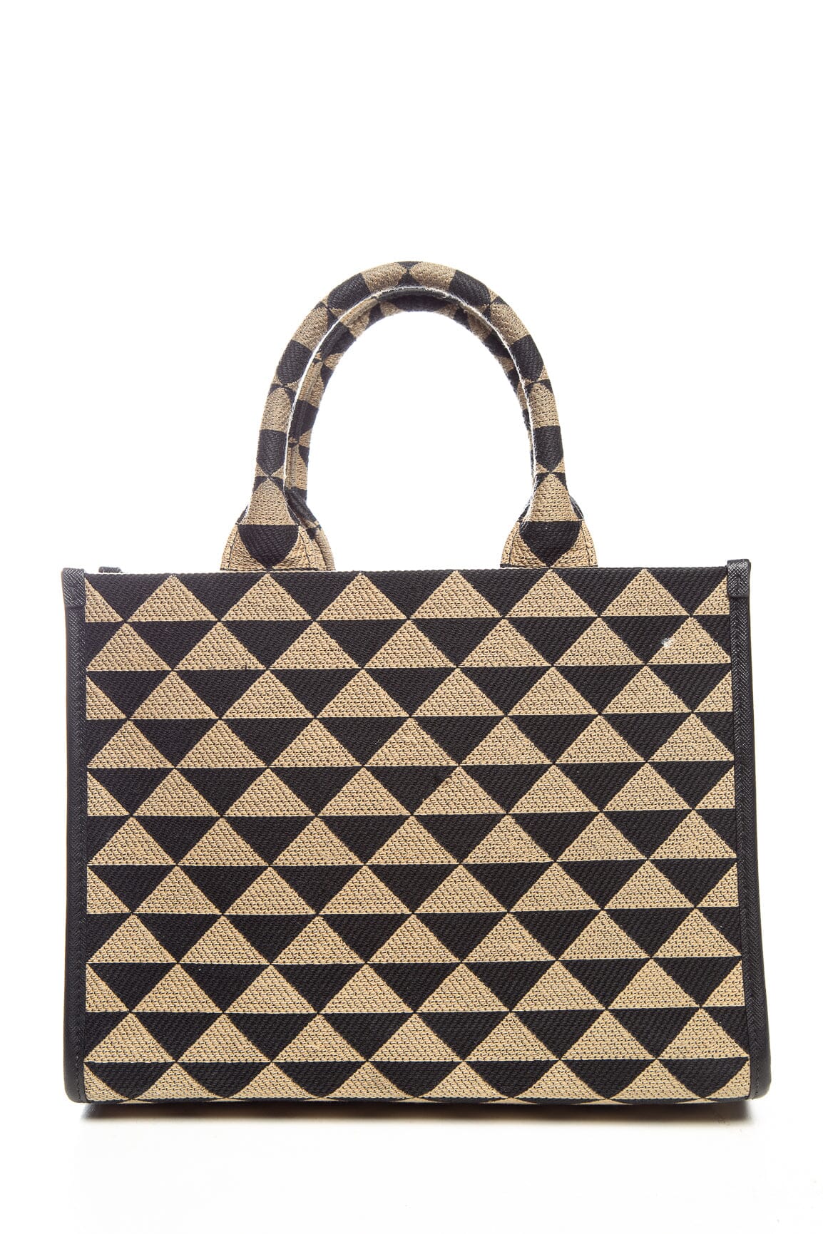 Prada Tan and Black Enameled Metal Triangle Small Symbole Shoulder Bag