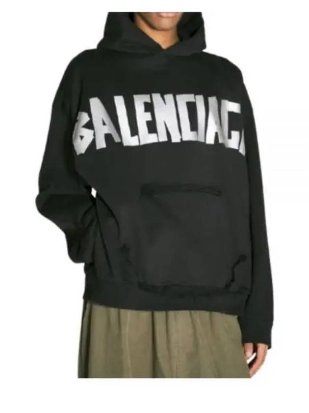 Luxury Balenciaga Trending 2026 Logo Tape Cotton Hoodie Black