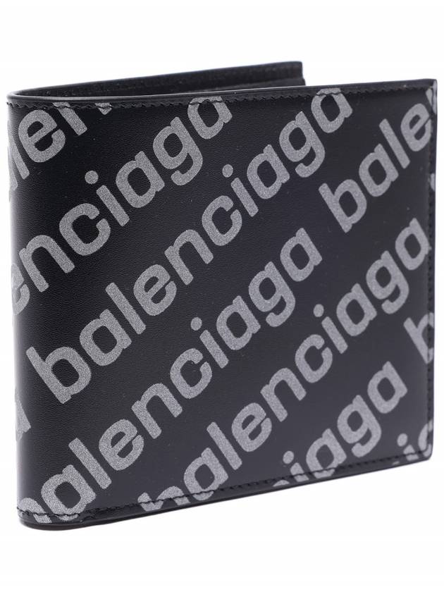 Luxury Balenciaga Trending 2026 Reflected Logo Half Wallet Black