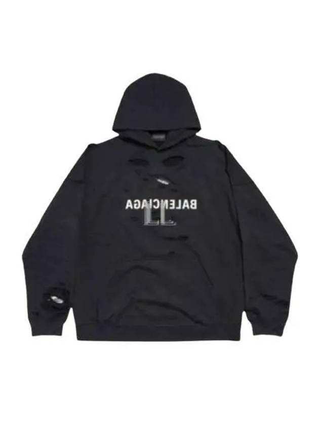 Luxury Balenciaga Trending 2026 Mirror Distressed Cotton Hoodie Black
