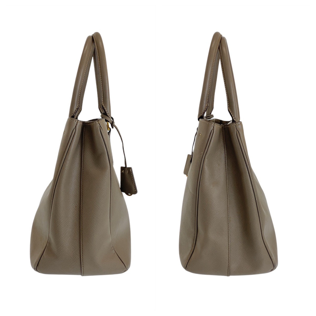 PRADA Handbag leather Greige Gold Metal Safiano Triangle With logo