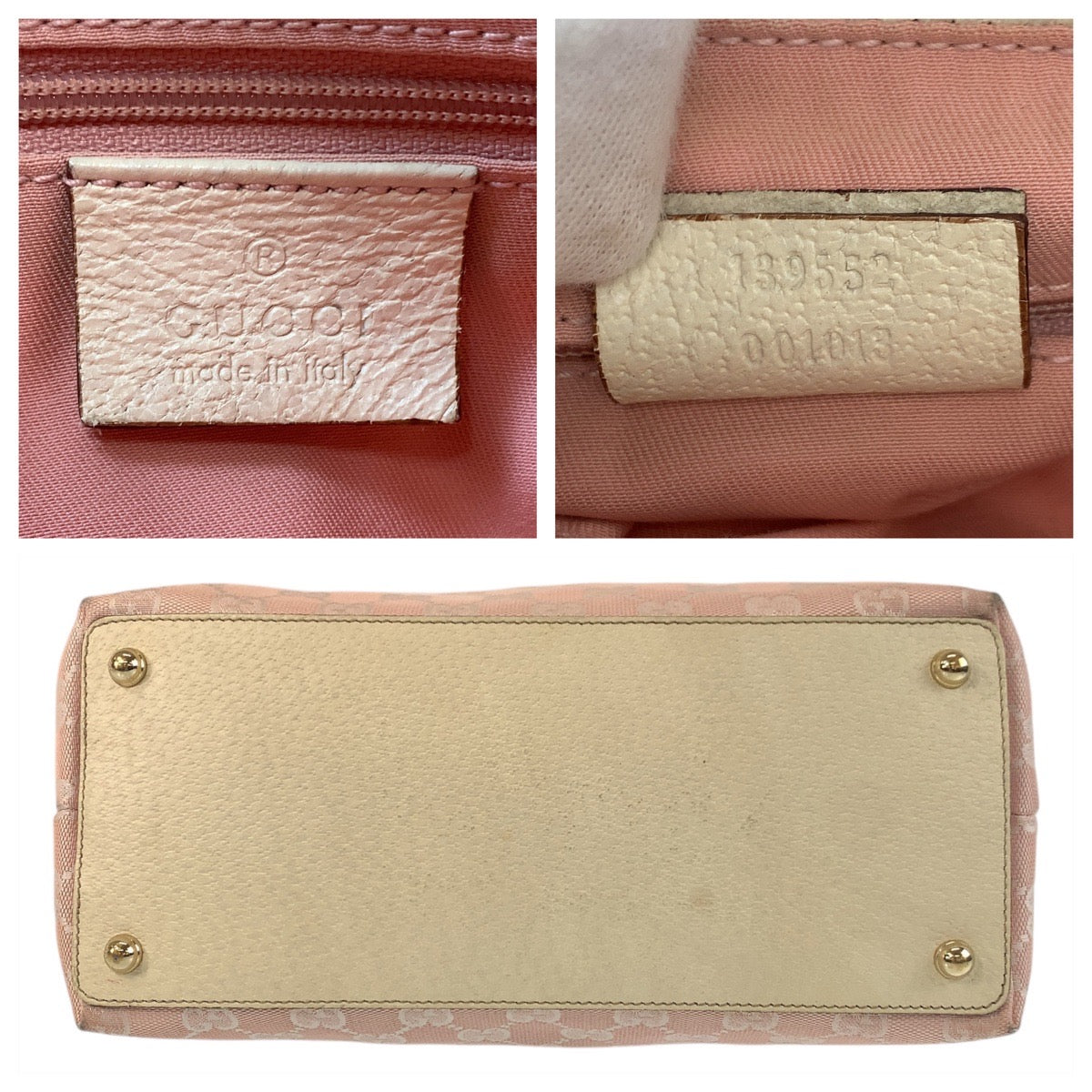 GUCCI Tote Bag 139552 GG canvas, leather Pink White Gold Metal Tote Bag Shoulder Bag Women