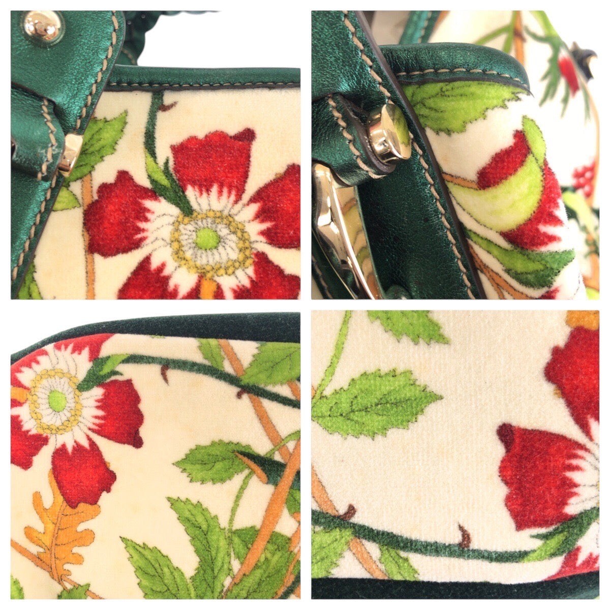 Gucci Velour/Leather Horsebit Floral Print 2way Bag 137621