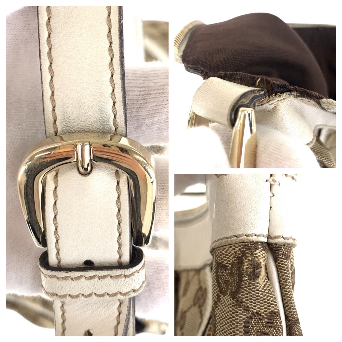 GUCCI Shoulder Bag 204940 GG canvas, leather Beige Ivory Gold Metal Shoulder Bag Abbey Women