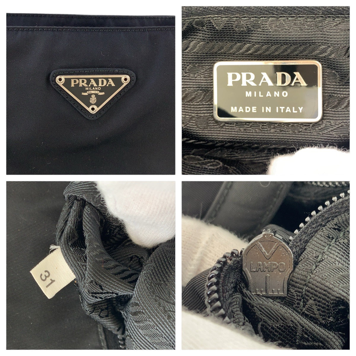 PRADA Tote Bag Nylon Black SilverMetal Tote Bag handbag Test Triangle With logo Women