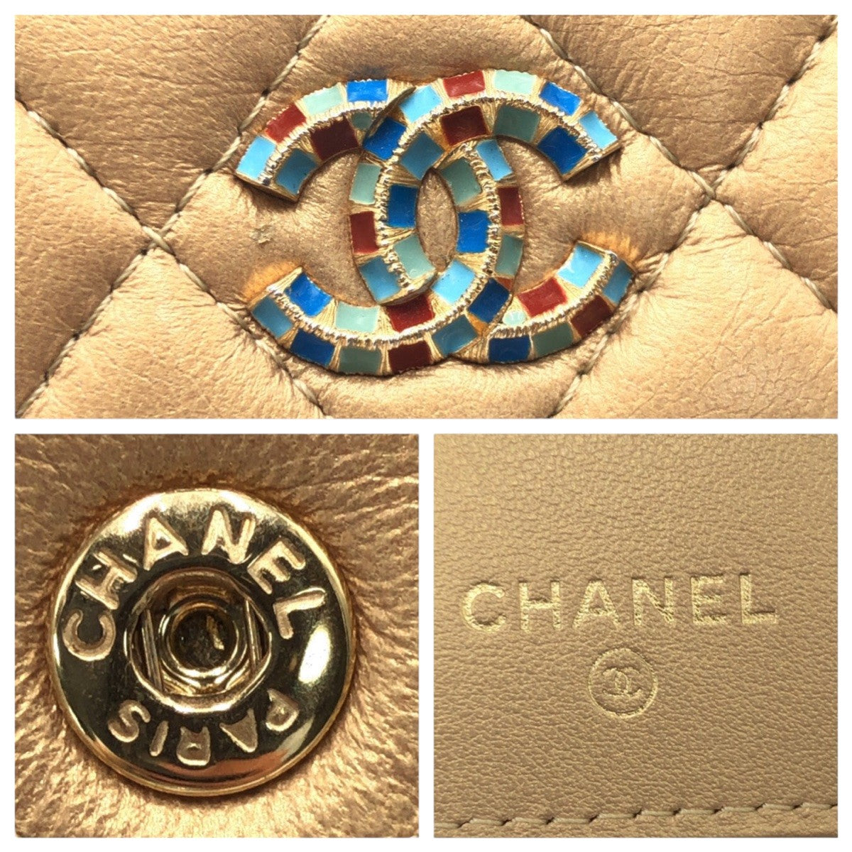 CHANEL Tri-fold wallet leather gold Tri-fold wallet Compact wallet Matrasse COCO Mark Women