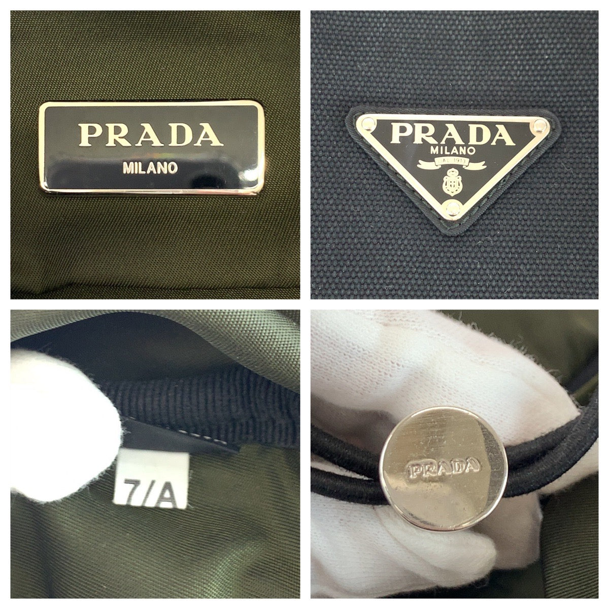 PRADA Backpack VZ0056 Nylon Khaki SilverMetal Backpack Backpack Test Triangle With logo mens