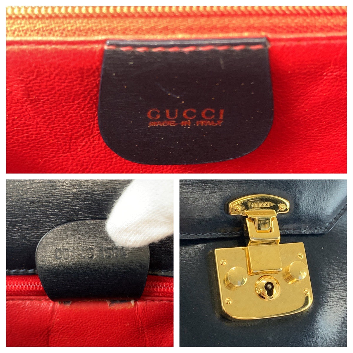 GUCCI Shoulder Bag 001 46 1504 leather Black GoldMetal Shoulder Bag Old Gucci Ready lock Women