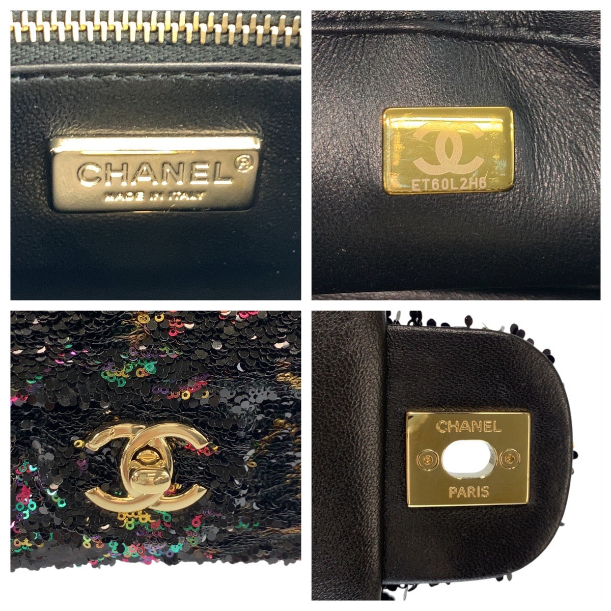 CHANEL Shoulder Bag lambskin Black Multicolor Gold Metal ChainShoulder Bag COCO Mark Turnlock Sequins Women