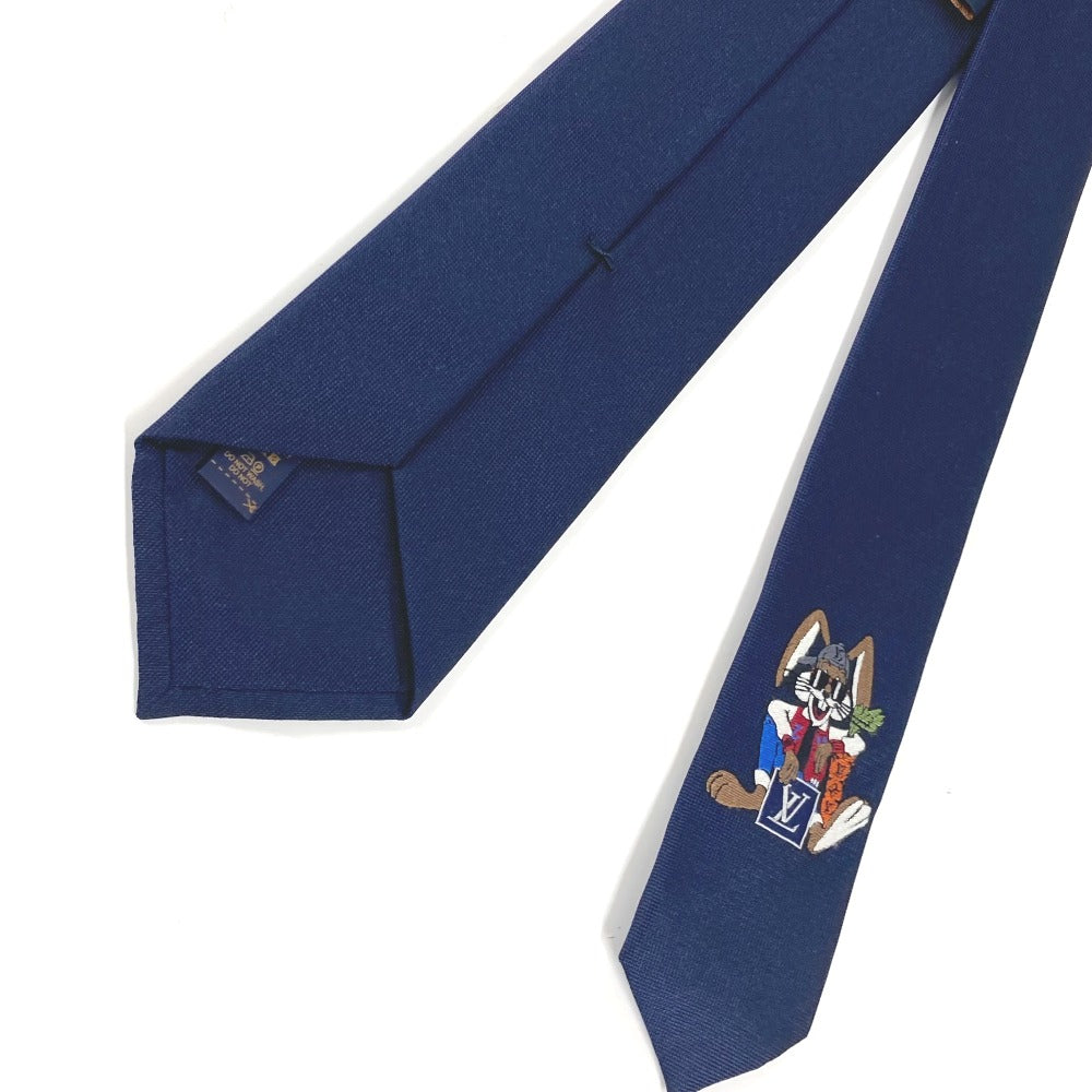 LOUIS VUITTON tie M78032 100% silk Navy Rabbit Animal Cravat LV Rabbit mens