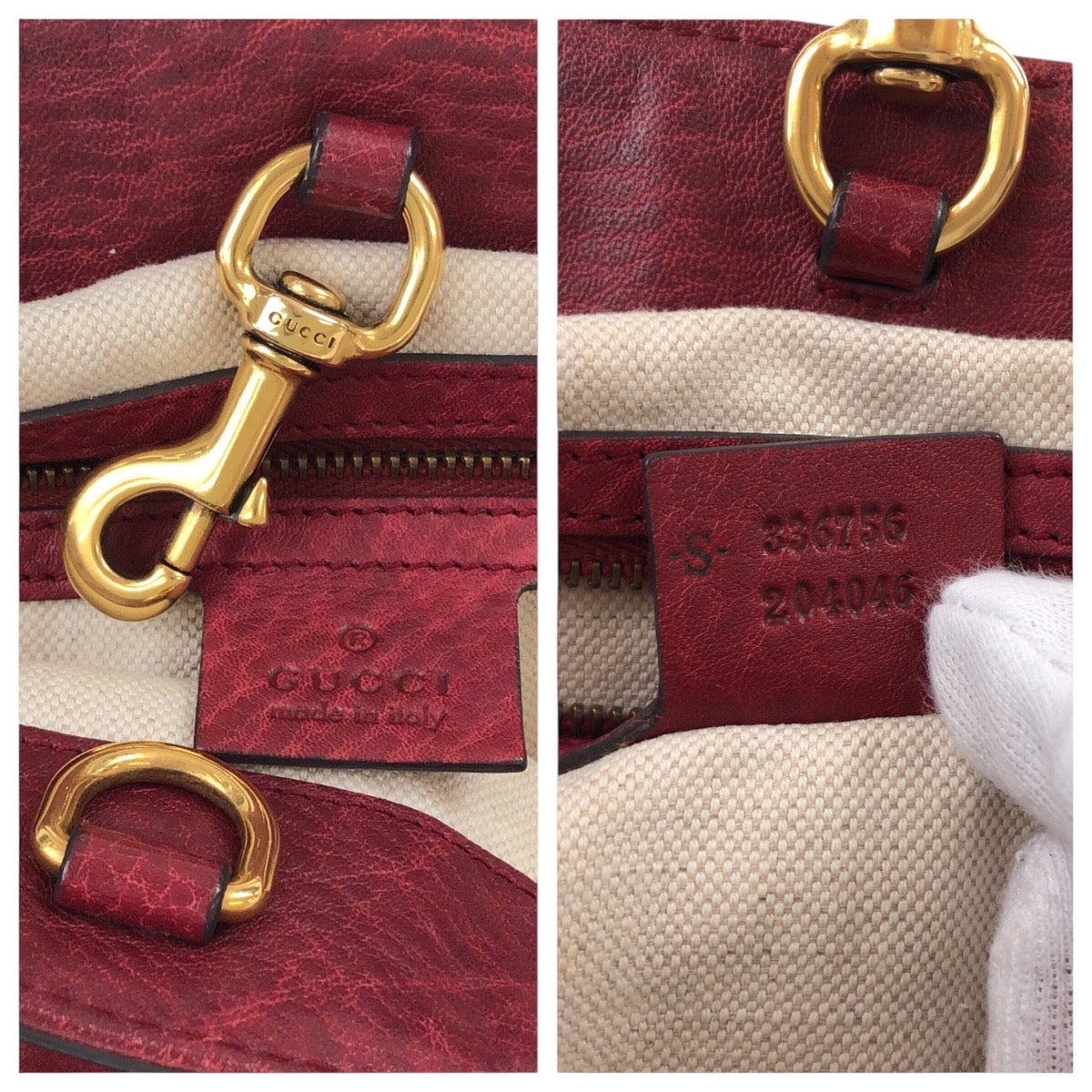 GUCCI Tote Bag 336756 leather Red Gold Metal Tote Bag Shoulder Bag Interlocking Women