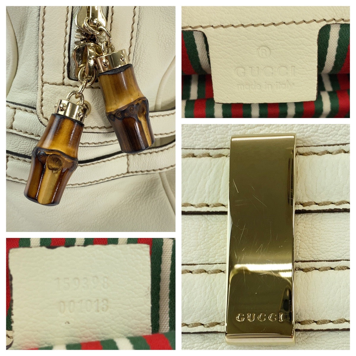 GUCCI Handbag 159398 leather White GoldMetal Handbag Shoulder Bag Bamboo Horsebit Women