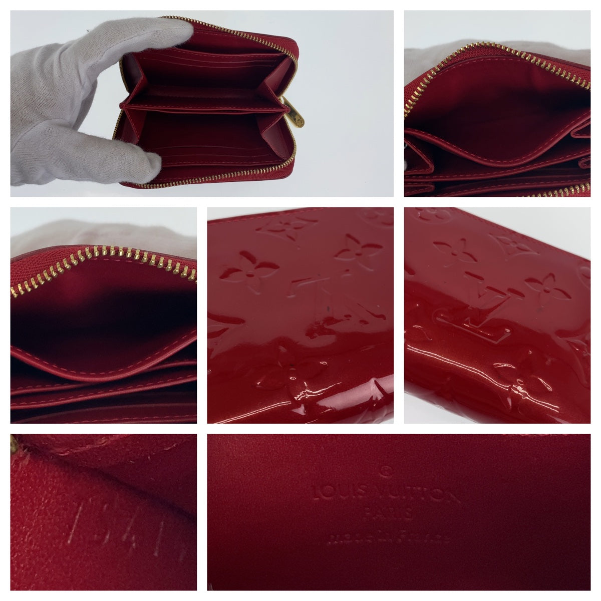 LOUIS VUITTON Coin case M93608 enamel Red Coin case compact wallet Monogram Vernis Zip around purse Women
