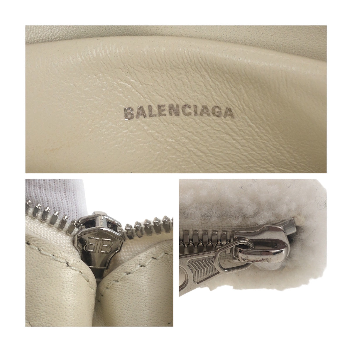 BALENCIAGA Clutch bag 492681 Mouton White SilverMetal Shearing logo