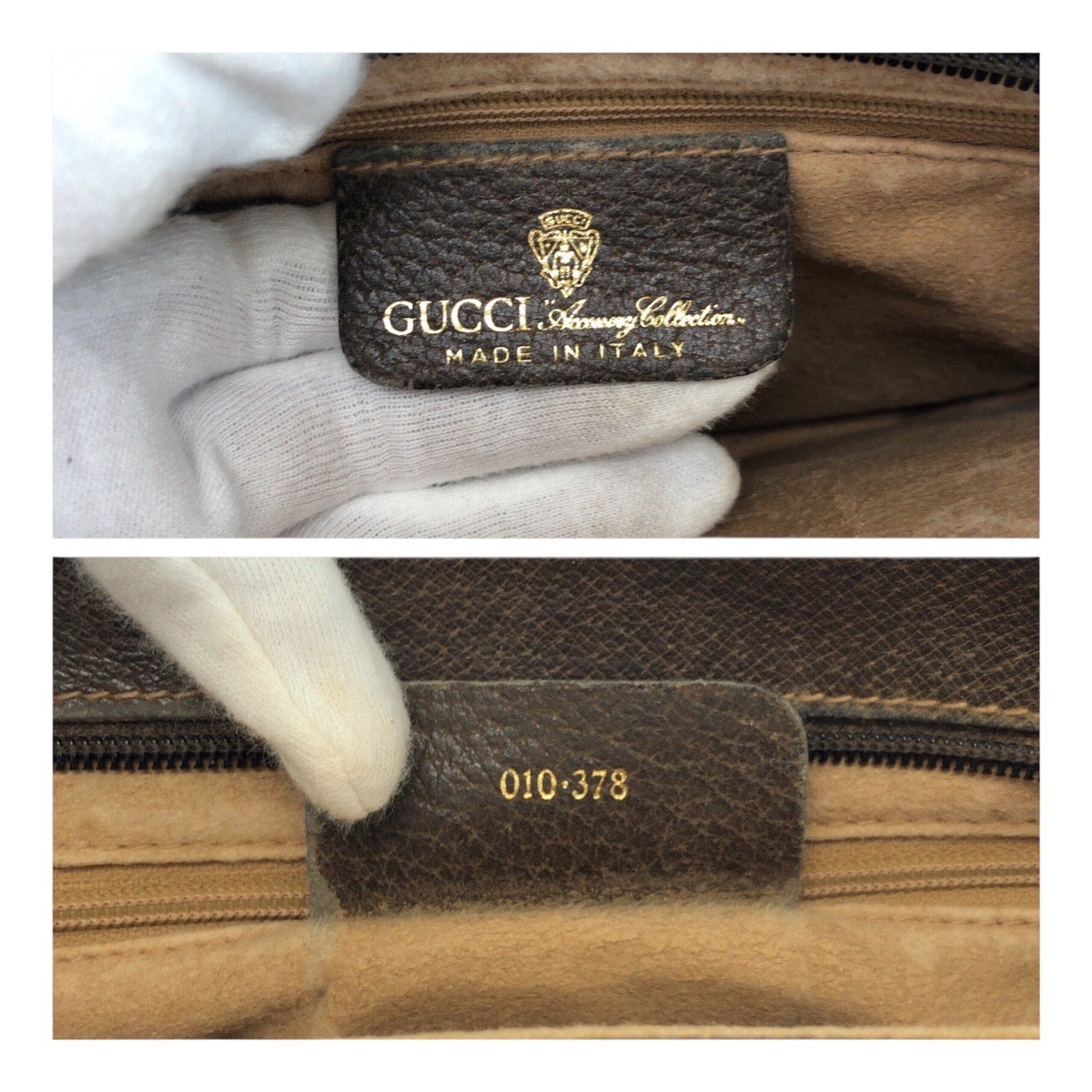 GUCCI Shoulder Bag 010・378 GG Supreme Canvas Beige Brown Gold Metal Old Gucci Shelly Line