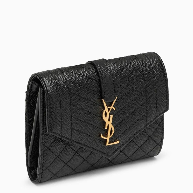 Luxury Saint Laurent Trending 2025 Women's Leather Tri-Fold Envelope Wallet With Logo in Black | 651028BOW91