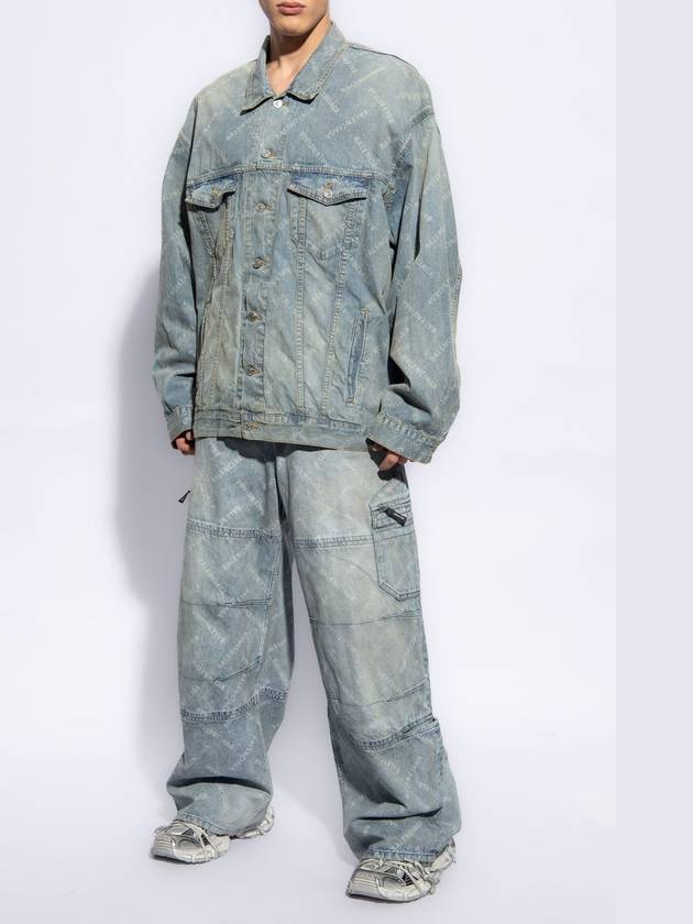Luxury Balenciaga Trending 2026 Logo Print Denim Jacket Blue