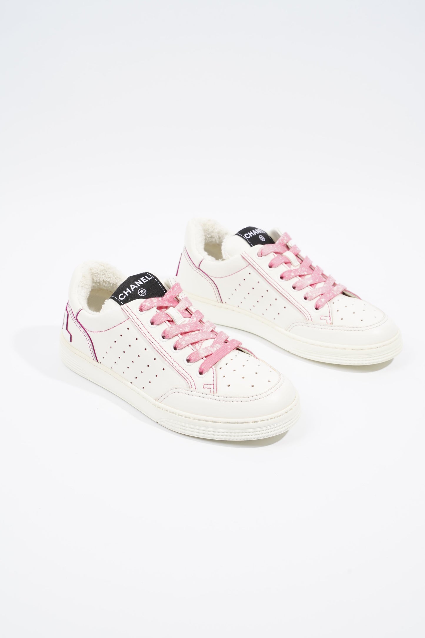Chanel Chanel Logo White Pink Calfskin Leather EU 37 UK 4