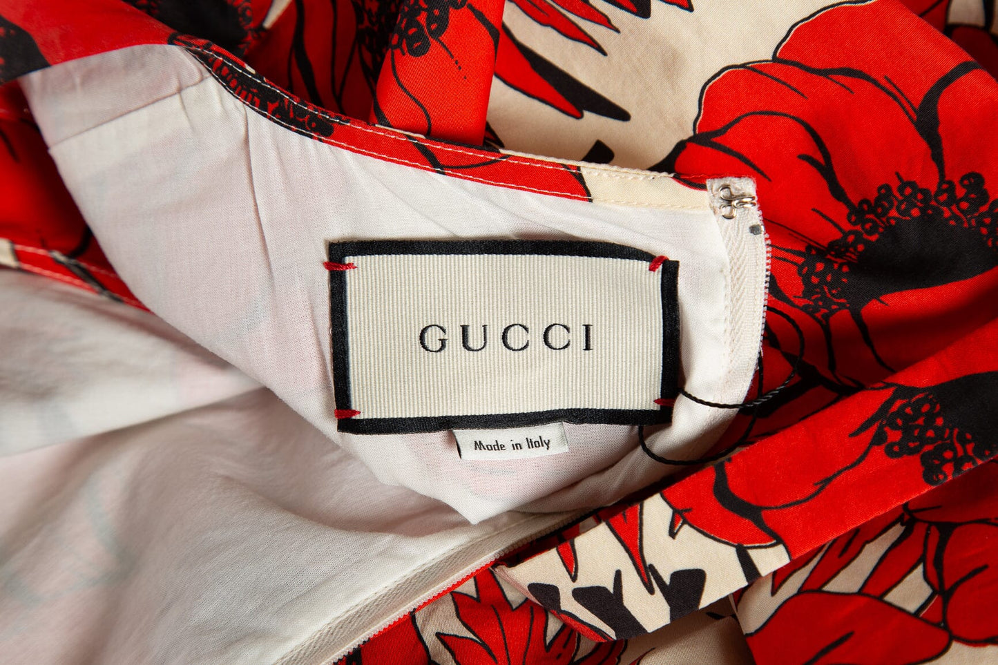 Gucci Red Floral & Gucci Print A-Line Dress SZ 40