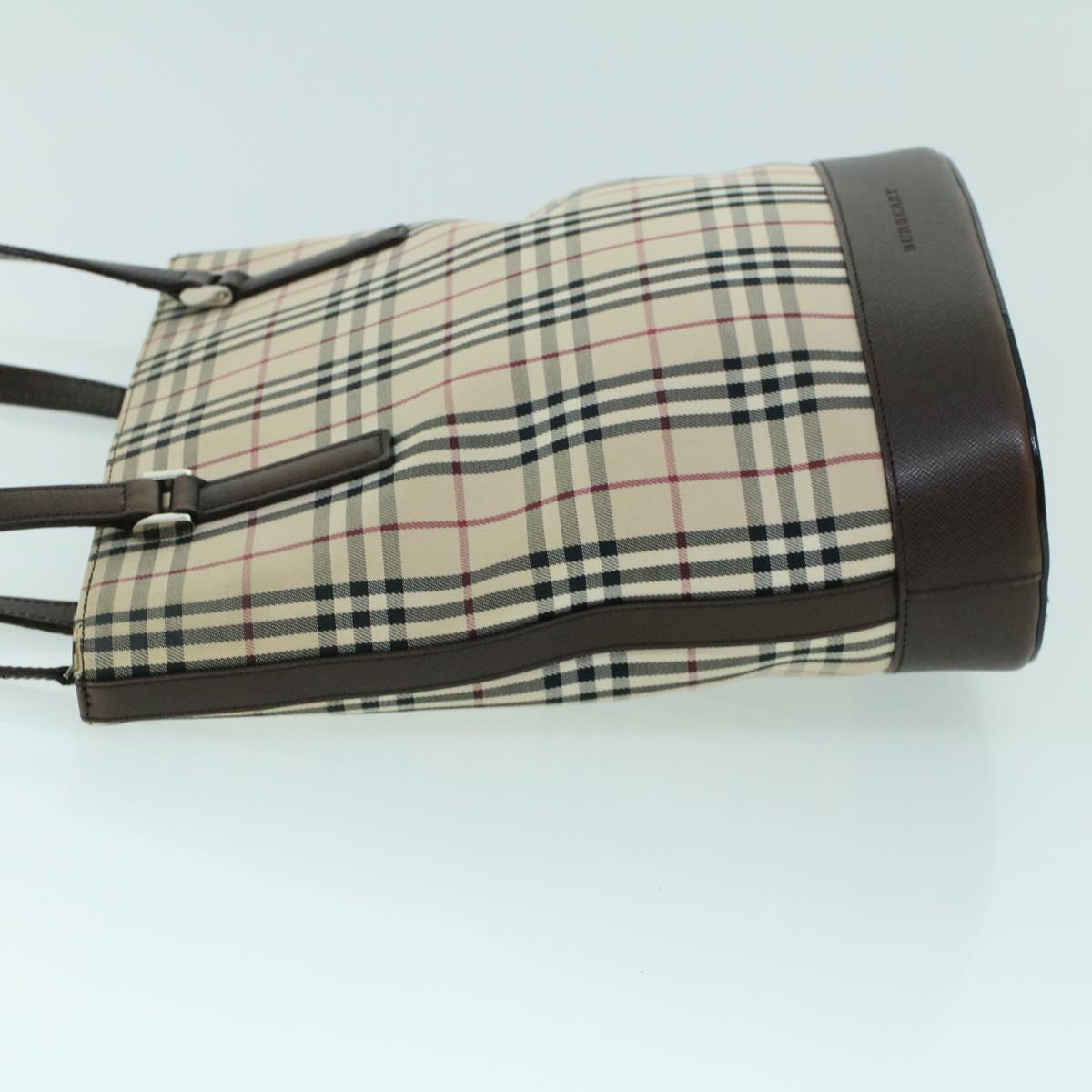 Luxury Burberry Nova Check Tote Bag Canvas Leather Beige Brown Auth 54021