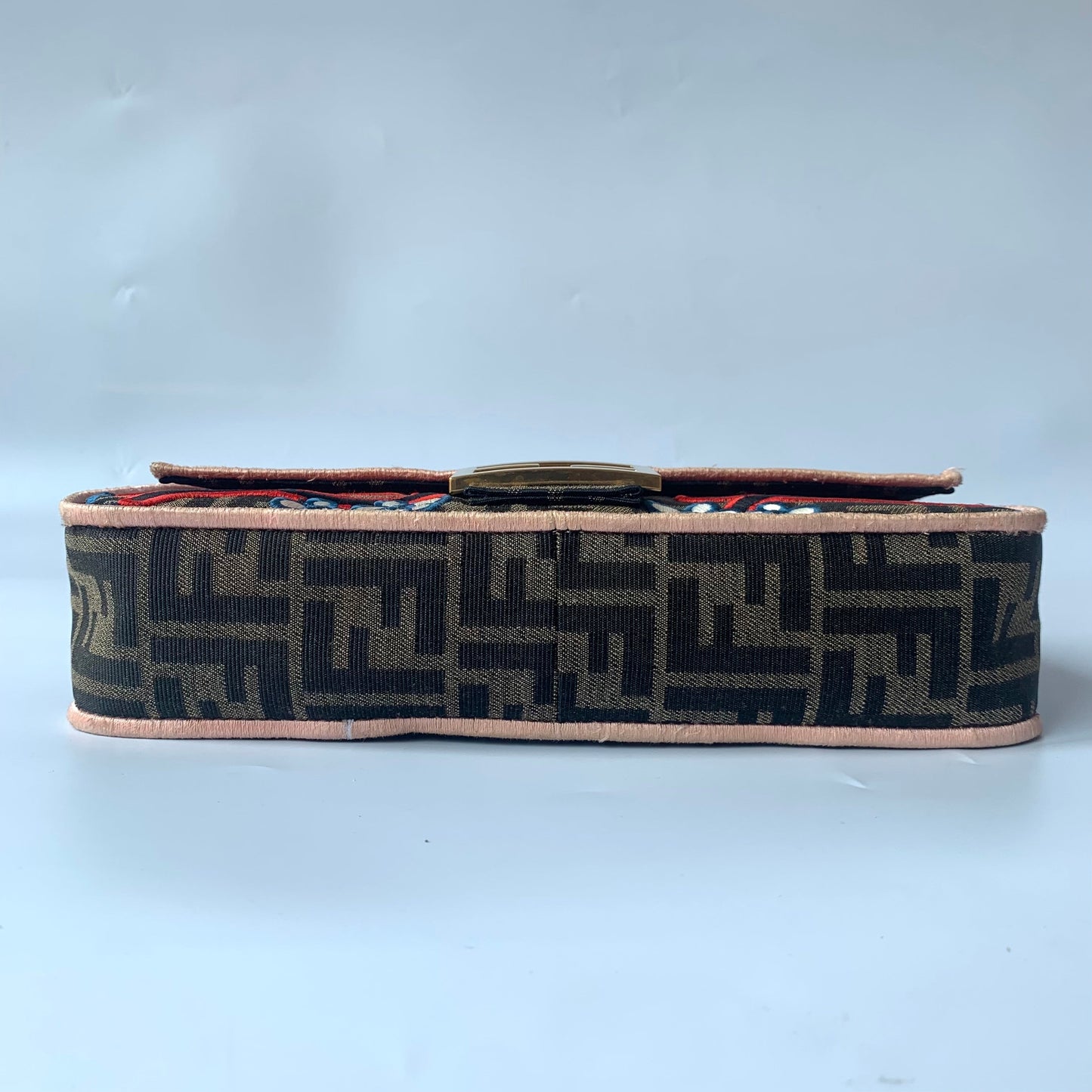 Fendi Baguette Medium Zucca Print with Floral Embroidery Crossbody Bag