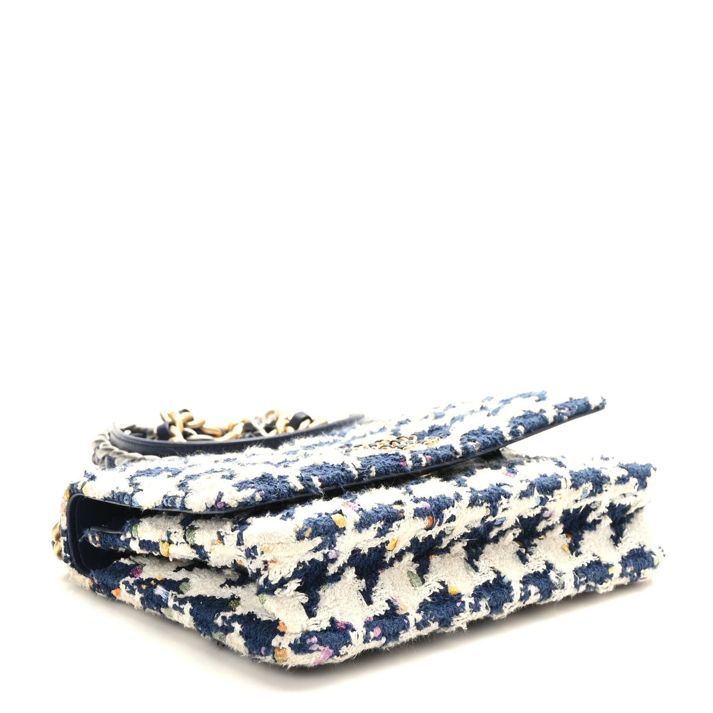 Tweed Quilted Chanel 19 Wallet On Chain WOC Ecru Navy Blue Multicolor Crossbody