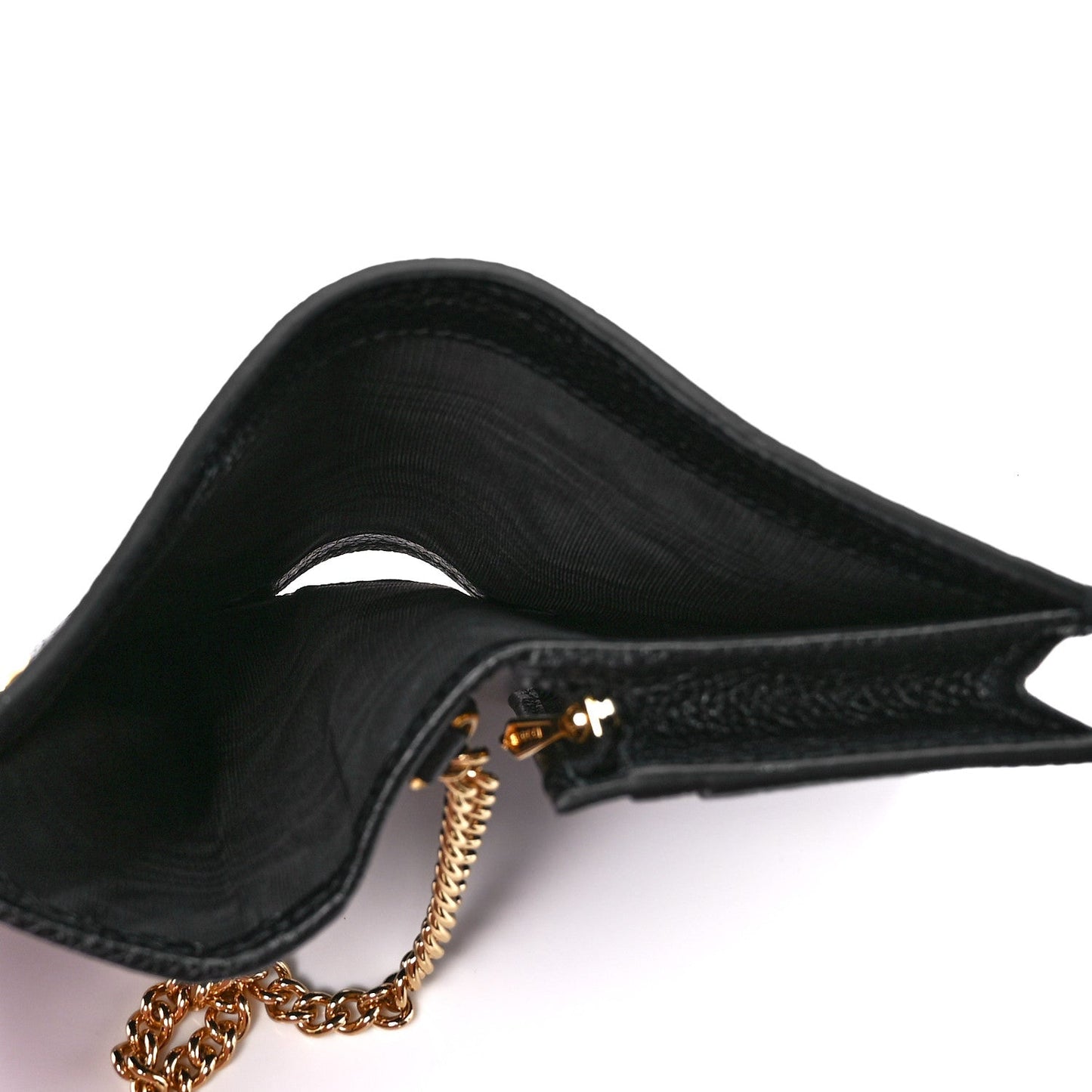 Gucci Zumi GG Black Leather Gold Chain Bi-Fold Mini Wallet