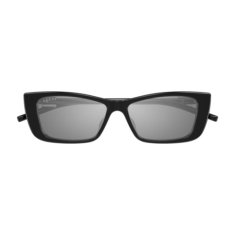 Gucci Sunglasses Rectangle Full Rim, Shiny Black Frame and Solid Grey Lens GG1681S001