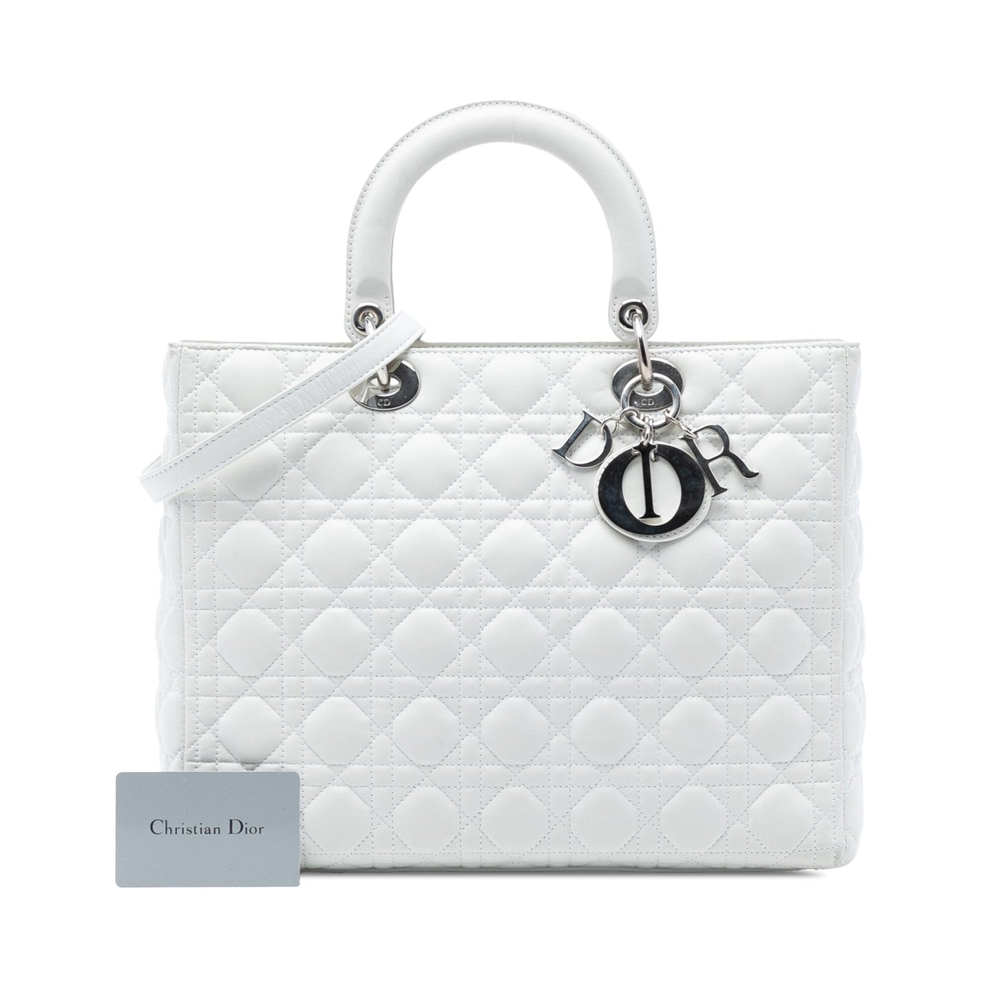 White Dior Large Lambskin Cannage Lady Dior Satchel