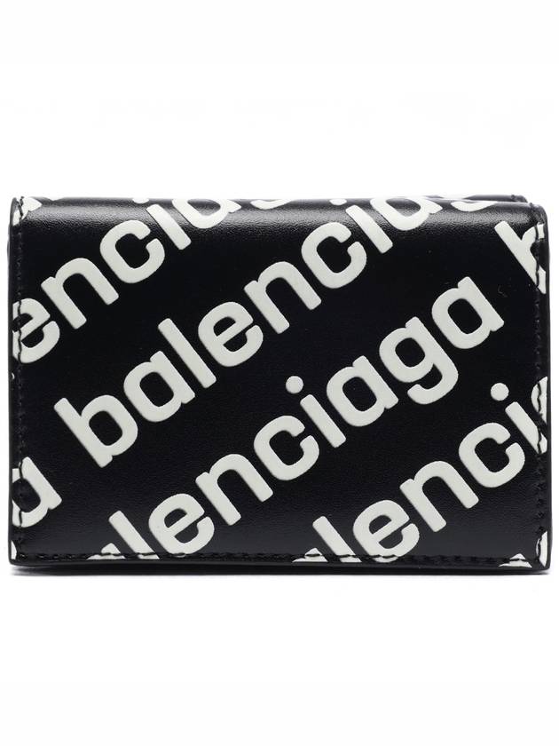 Luxury Balenciaga Trending 2026 All-Over Logo Print Tri-Fold Half Wallet Black