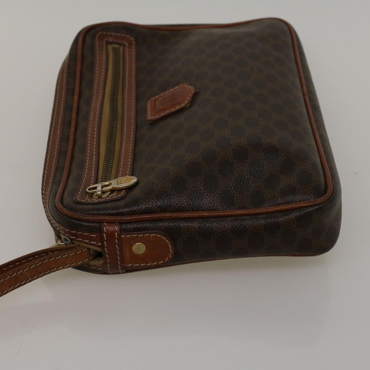 Luxury CELINE Macadam Canvas Clutch Bag PVC Leather Brown 57637