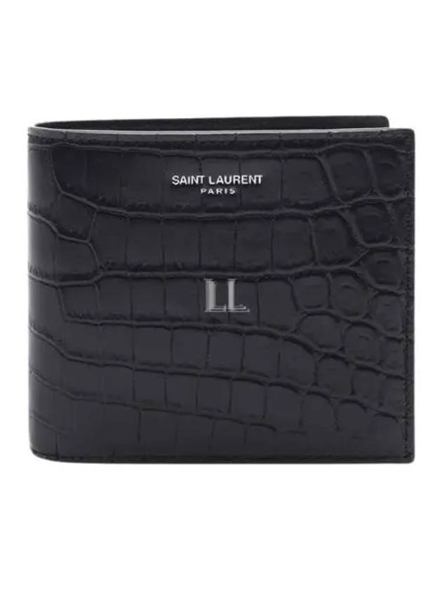Luxury Saint Laurent Trending 2025 Crocodile Pattern Half Wallet Black