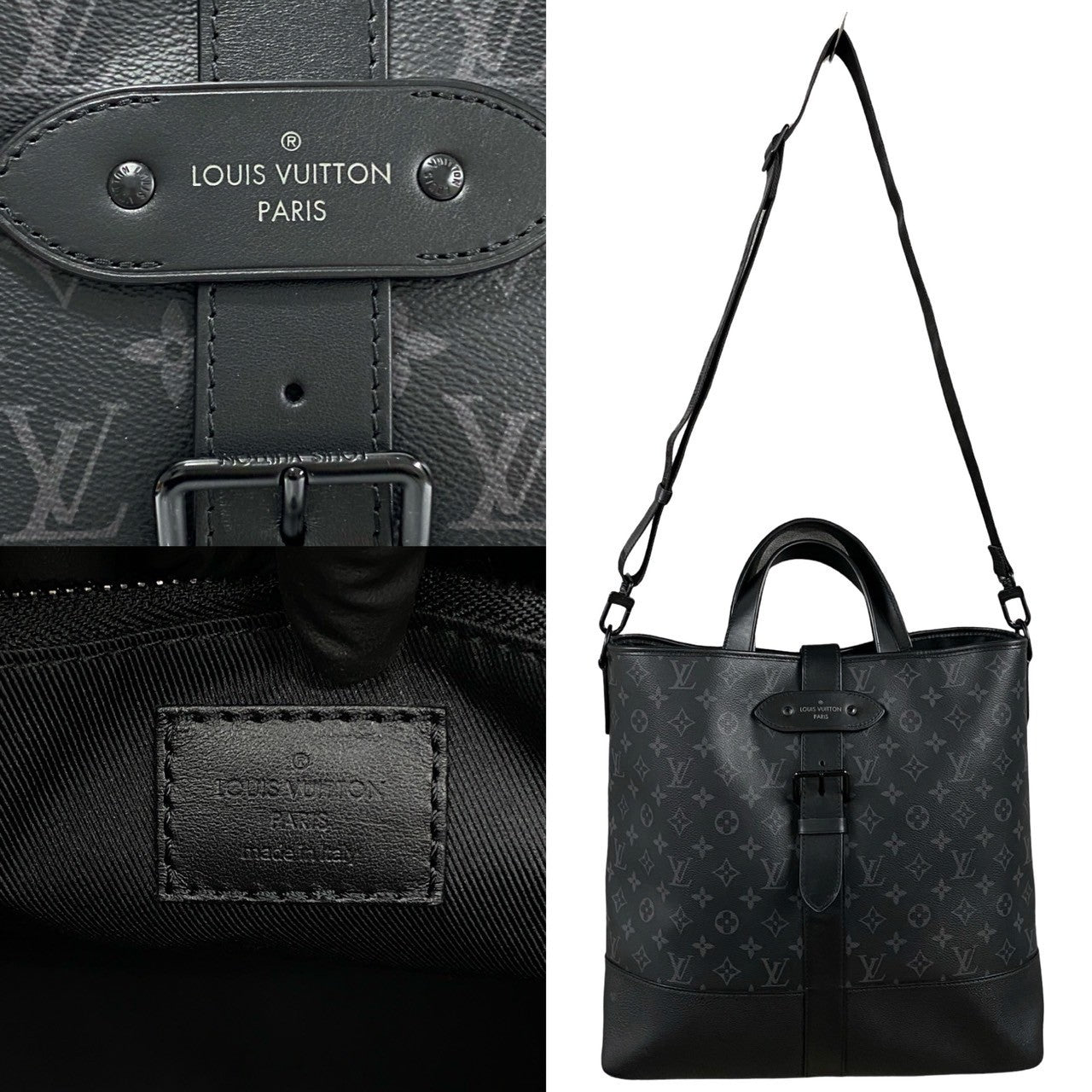 LOUIS VUITTON Shoulder Bag M45914 leather black Monogram Eclipse Saumur