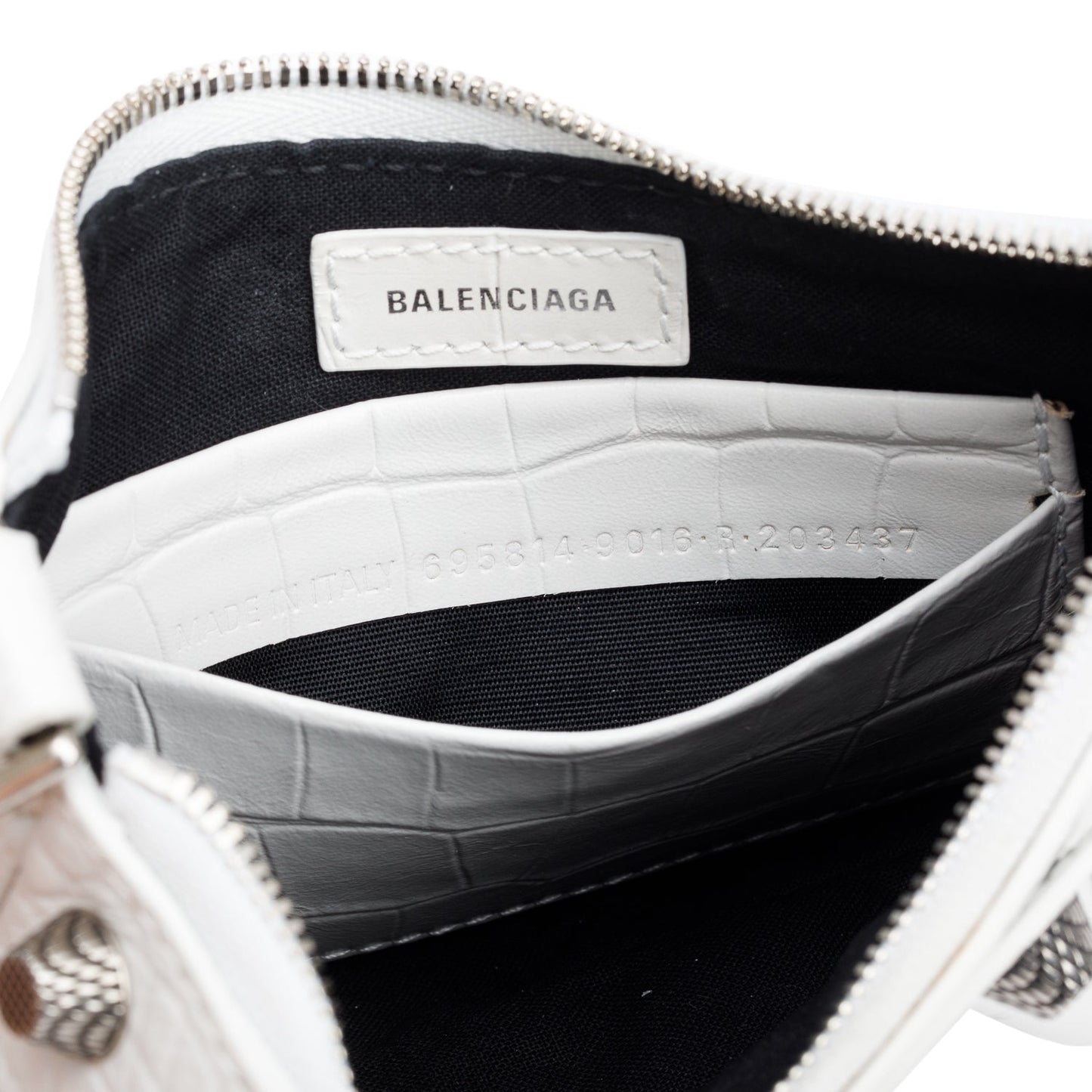 Balenciaga White Crocodile Embossed Leather Mini Le Cagole Crossbody with Chain
