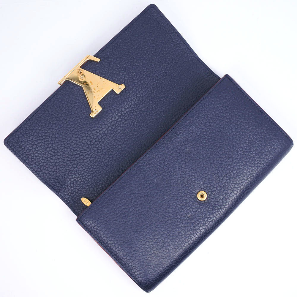 LOUIS VUITTON Long Wallet Purse M63739 leather Navy Taurillon Clemence Portefeuille Capsine unisex(Unisex)