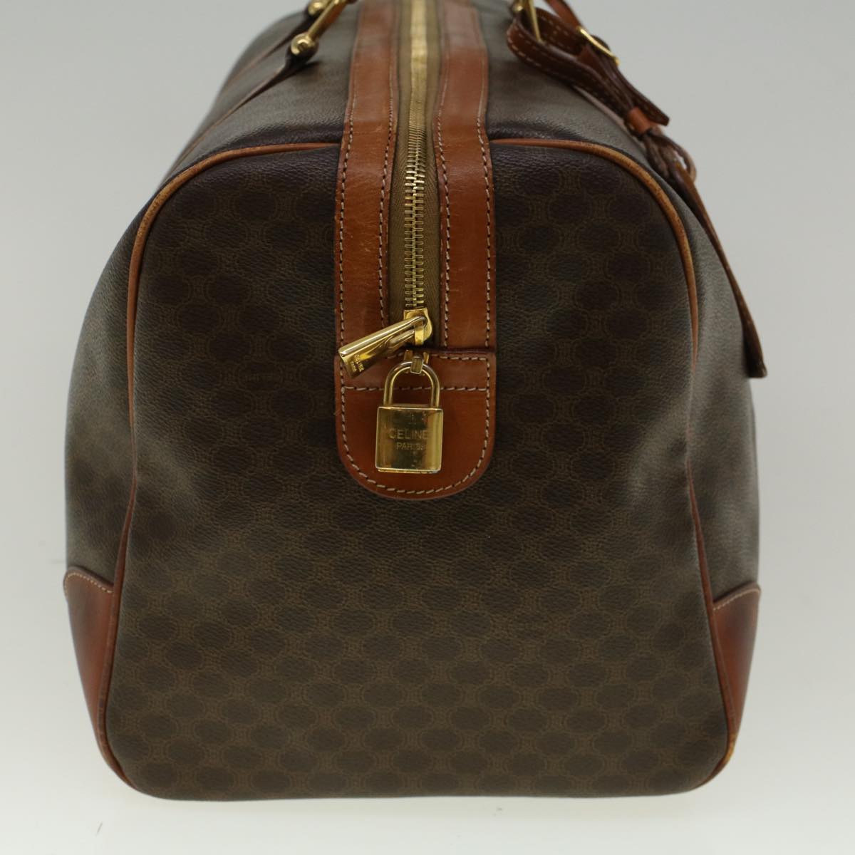 Luxury CELINE Macadam Canvas Boston Bag PVC Leather Brown 59265
