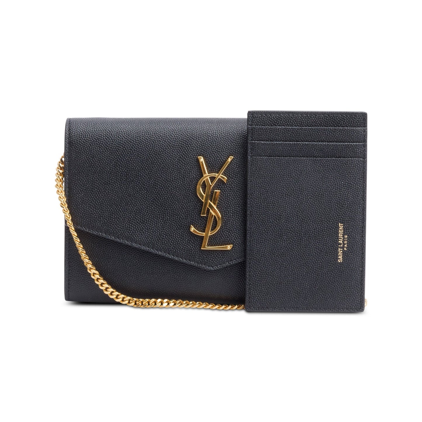 Saint Laurent 2021 Black Grain De Poudre Leather Uptown Chain Wallet