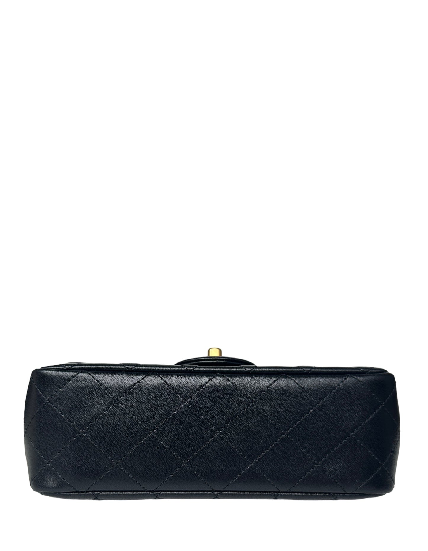 Chanel 2023 Black Lambskin Quilted Rectangular CC Pearl Crush Mini Flap Bag