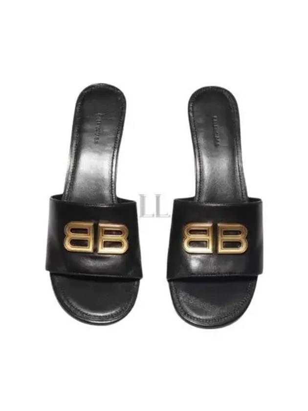 Luxury Balenciaga Trending 2026 BB Leather Slipper Heels Black