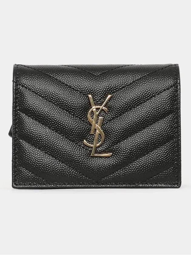 Luxury Saint Laurent Trending 2025 Monogram Caviar Leather Flap Card Wallet Black