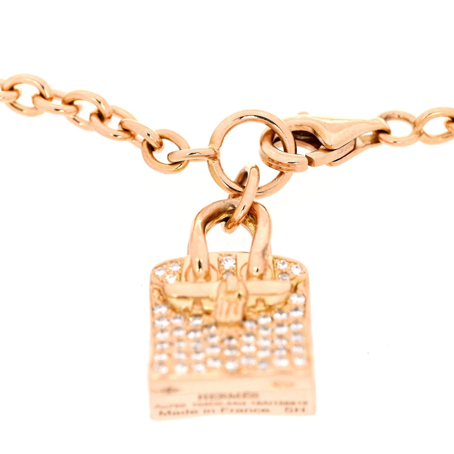 Hermes 18K Rose Gold Diamond Birkin Pave Bracelet SH